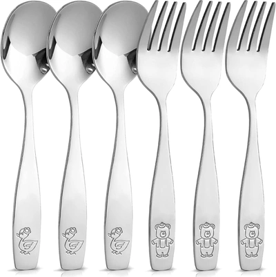 Zulay Kitchen Child And Toddler Silverware Set For Self Feeding (3 Spoons & 3 Forks)