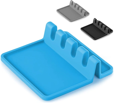 Zulay Kitchen Silicone Utensil Spoon Rest With Drip Pad For Multiple Utensils In Blue