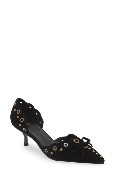 Jeffrey Campbell Gratified Kitten Heel D'orsay Pump In Black Suede Silver