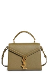 Saint Laurent Mini Cassandra Leather Top Handle Bag In Vert Kaki
