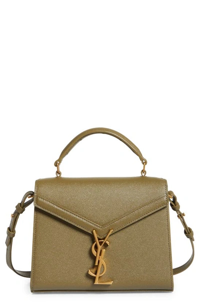 Saint Laurent Mini Cassandra Leather Top Handle Bag In Vert Kaki