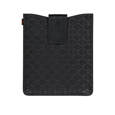 Gucci Ipad Leather Logo Cover In Black