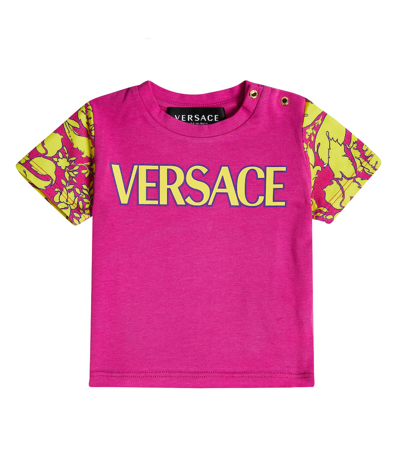 Versace Baby Barocco Silhouette Cotton-blend T-shirt In Pink