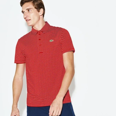 Lacoste Men's Sport Striped Stretch Golf Polo In White / Red