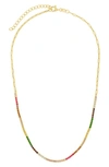 Sterling Forever Maria Rainbow Cubic Zirconia Frontal Tennis Necklace In Gold