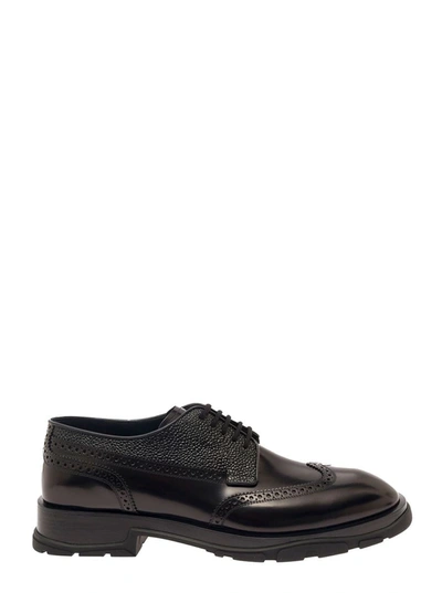 Alexander Mcqueen Black Lace-up Shoes With Quarter-brogue Detail In Leather Man