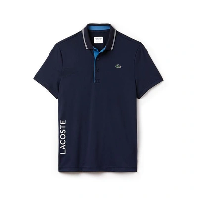 Lacoste Men's Sport Lettering Stretch Technical Jersey Golf Polo Shirt In Navy Blue / Blue / White