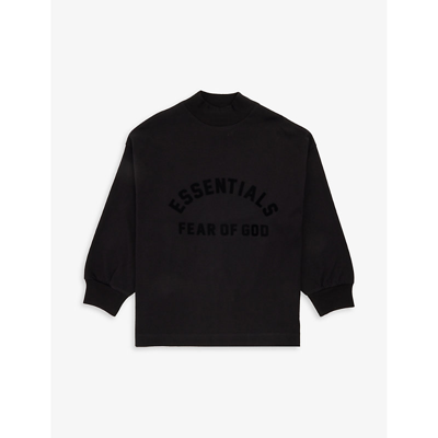Essentials Fog X  Boys Jet Black Kids  Brand-print Regular-fit Cotton-jersey T-shirt 2-16 Y