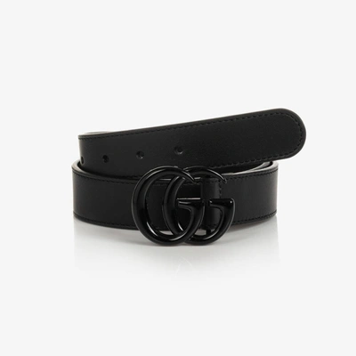 Gucci Black Leather Double G Logo Belt