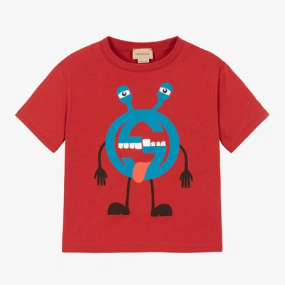 Gucci Red Cotton Monster Logo T-shirt