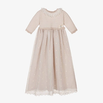 Paz Rodriguez Baby Girls Beige Cotton Ceremony Gown