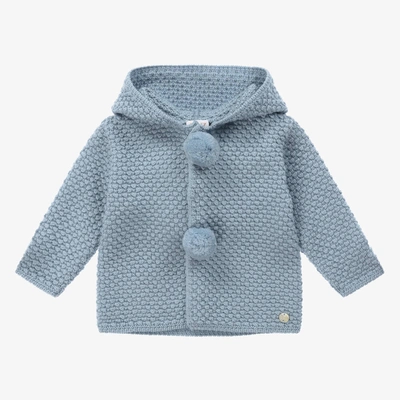 Paz Rodriguez Babies' Boys Blue Wool Knit Pram Coat