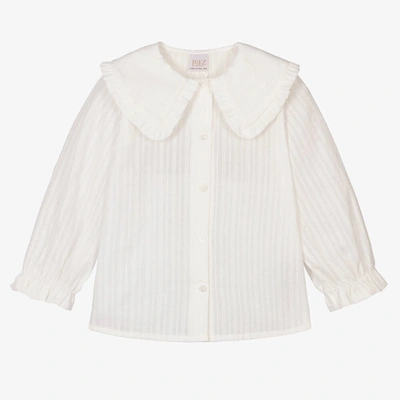 Paz Rodriguez Kids' Girls Ivory Embroidered Cotton Blouse