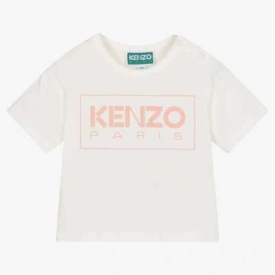 Kenzo Babies'  Kids Girls Ivory & Pink Cotton T-shirt