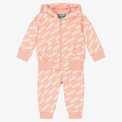 Kenzo Babies'  Kids Girls Coral Pink Cotton Logo Tracksuit