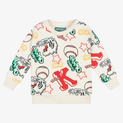 Kenzo Babies'  Kids Girls Ivory Cotton Baseball Sweatshirt
