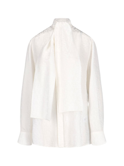 Versace Allover Logo Patterned Satin Shirt In White