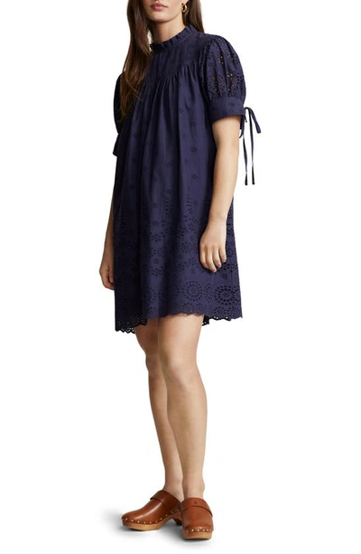 Polo Ralph Lauren Broderie Anglaise Cotton Minidress In Newport Navy