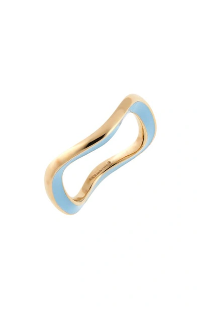 Bottega Veneta Enamel Curved Ring In 8991 Teal-parakeet