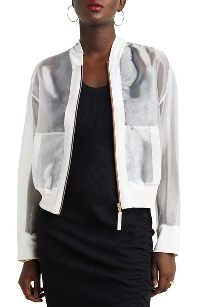 Gstq Sheer Bomber Jacket In White