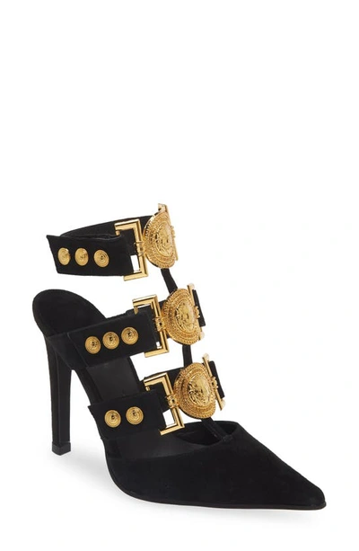 Jeffrey Campbell Lionness Pointed Toe Pump In Black Suede/gold