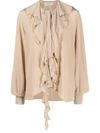 Victoria Beckham Ruffled Silk Crepe De Chine Blouse In Beige