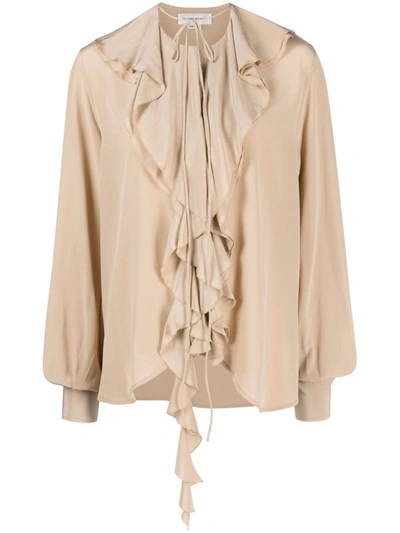 Victoria Beckham Ruffled Silk Blouse In Pink