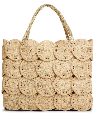 Paco Rabanne Overlapping-disc Raffia Beach Bag In Natural Light Gold