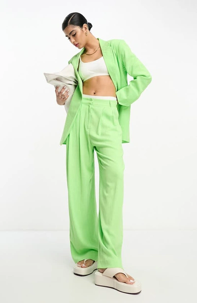 Asos Design Wide Leg Suit Trousers In Green
