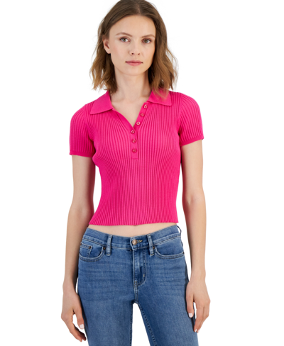 Calvin Klein Jeans Est.1978 Petite Ribbed Polo Shirt High Rise Skinny Ankle Jeans In Hot Pink