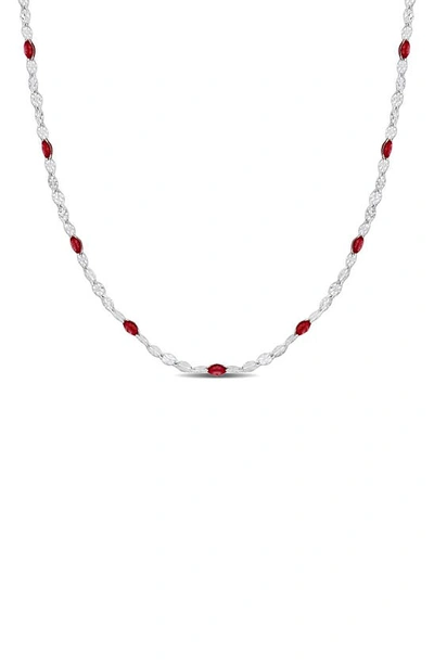 Delmar Sterling Silver Pink Enamel Station Chain Necklace In Red