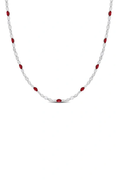 Delmar Sterling Silver Pink Enamel Station Chain Necklace