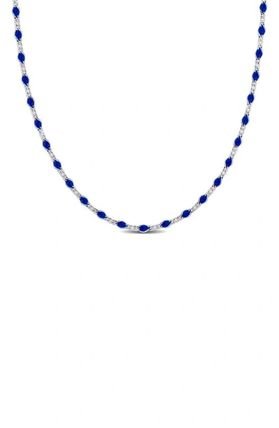 Delmar Sterling Silver Blue Enamel Station Curb Chain Necklace