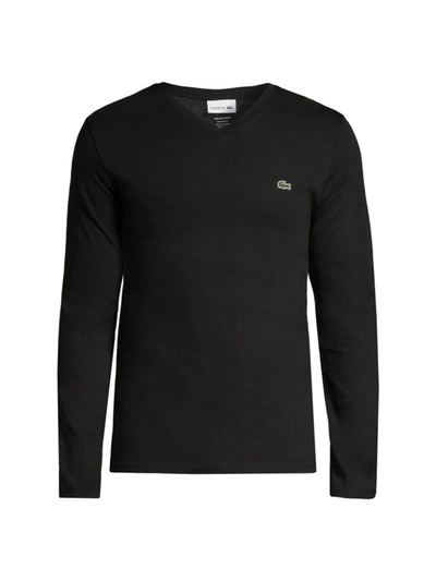 Lacoste Men's V-neck Lightweight Pima Cotton Jersey T-shirt - L - 5 In Black