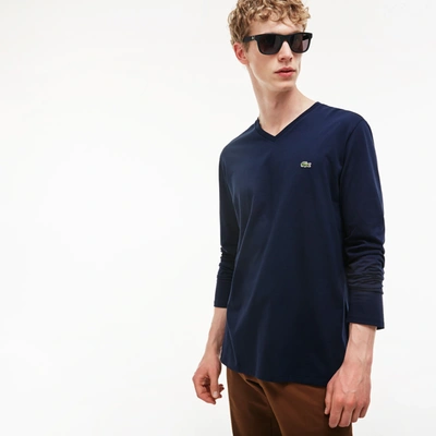 Lacoste Men's Lightweight Pima Cotton V-neck T-shirt - L - 5 In Blue
