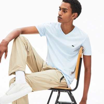 Lacoste Men's Lightweight Pima Cotton V-neck T-shirt - L - 5 In Blue