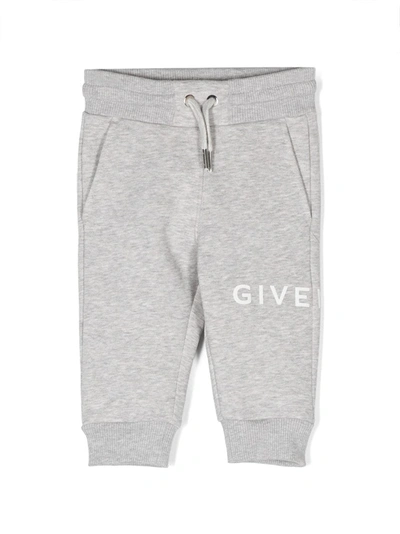 Givenchy Babies' Logo印花抽绳长裤 In Grey