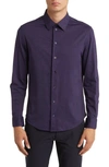 Emporio Armani Textured Solid Stretch Button-up Shirt In Purple