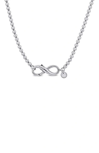 Delmar Sterling Silver Infinity Clasp Ball Chain Necklace In Metallic