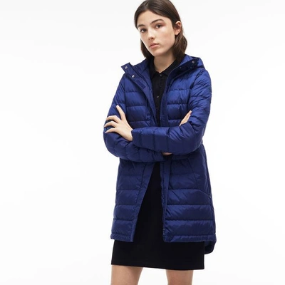 Lacoste Women's Long Hooded Quilted Down Jacket In Methylene | ModeSens