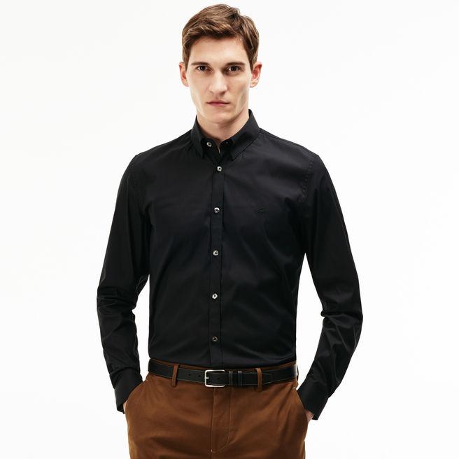 lacoste men's slim fit stretch cotton poplin shirt