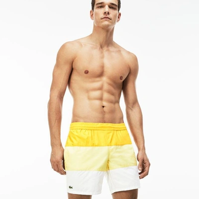 Lacoste Men's Taffeta Swimming Trunks In Solstice Yellow/yellow-wh