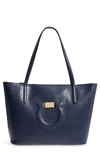 Ferragamo City Quilted Gancio Leather Tote - Blue In Navy Blue/gold