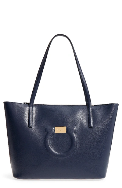 Ferragamo City Quilted Gancio Leather Tote - Blue In Navy Blue/gold