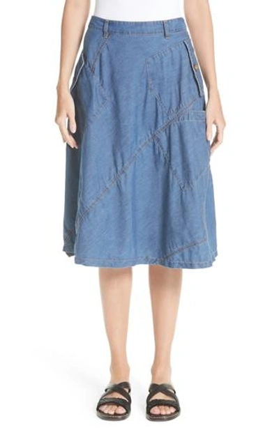 Tricot Comme Des Garcons Chambray & Eyelet Skirt In Indigo X Gold
