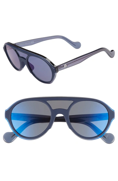Moncler 52mm Shield Sunglasses In Matte Blue/ Smoke Mirror