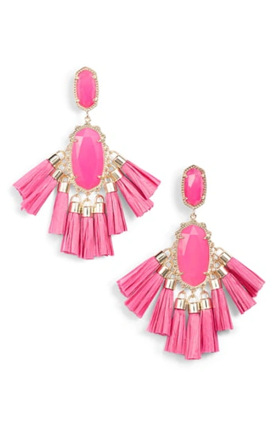 Kendra Scott Kristen Tassel Drop Earrings In Pink Unbanded Agate/ Gold