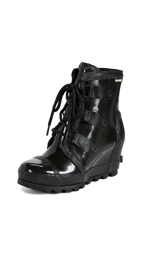 sorel joan glossy wedge rain boot