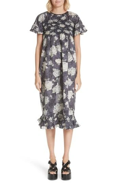Tricot Comme Des Garcons Rose Print Dress In Charcoal X Black