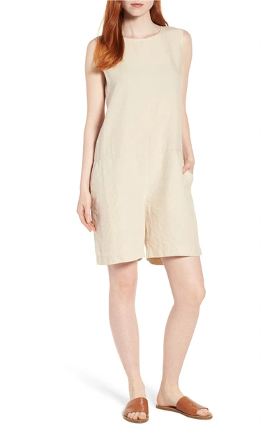 Eileen Fisher Sleeveless Organic Linen Short Jumpsuit In Undyed Natural